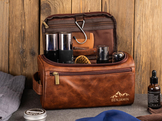 Men's Leather Toiletry Bag Personalized, Groomsmen Gift, Dopp Kit For Him, Men's Leather Accessory, Anniversary Gift, Christmas Gift for Men