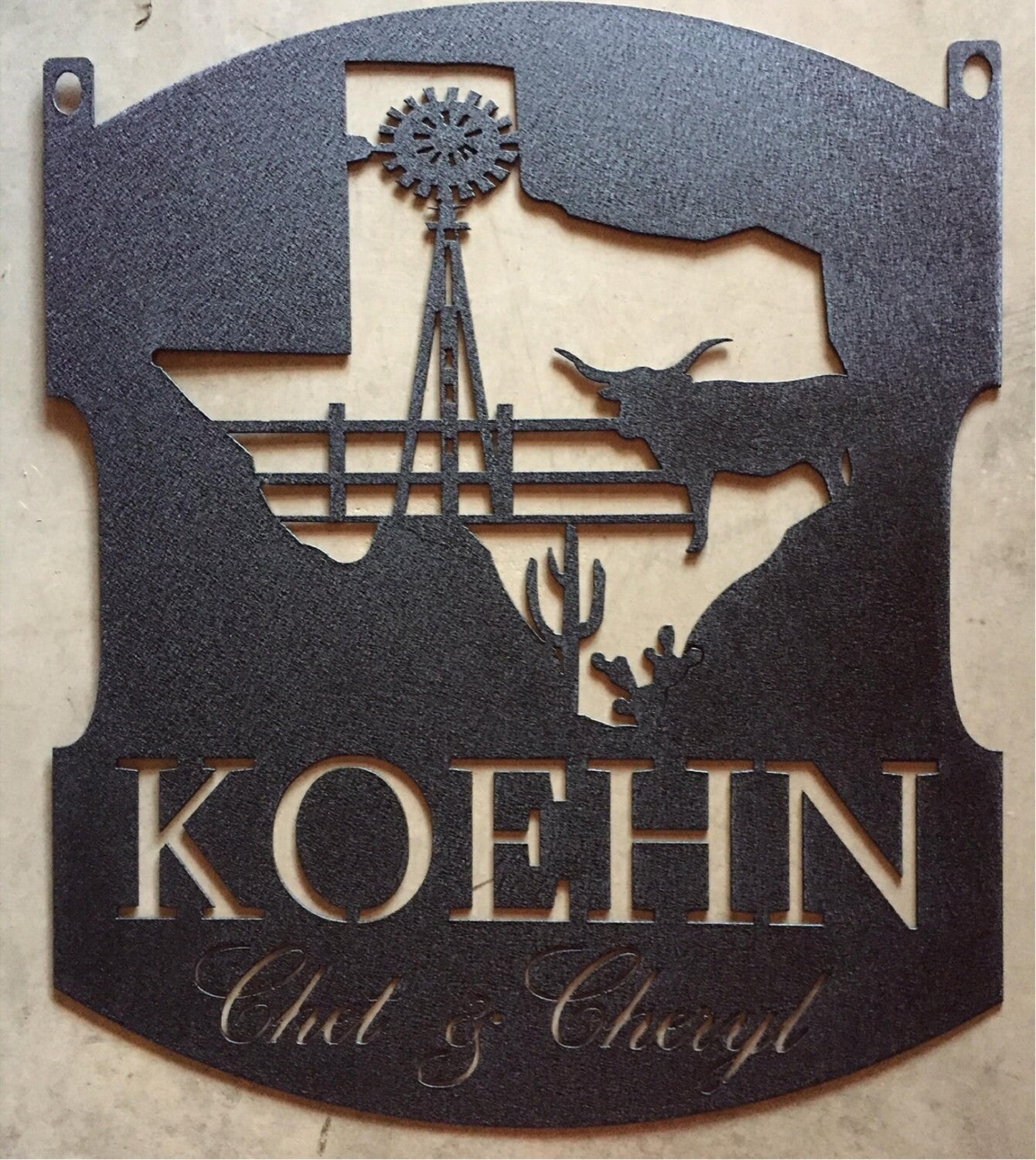 TEXAS Longhorn / Deer Cactus METAL SIGN with your name