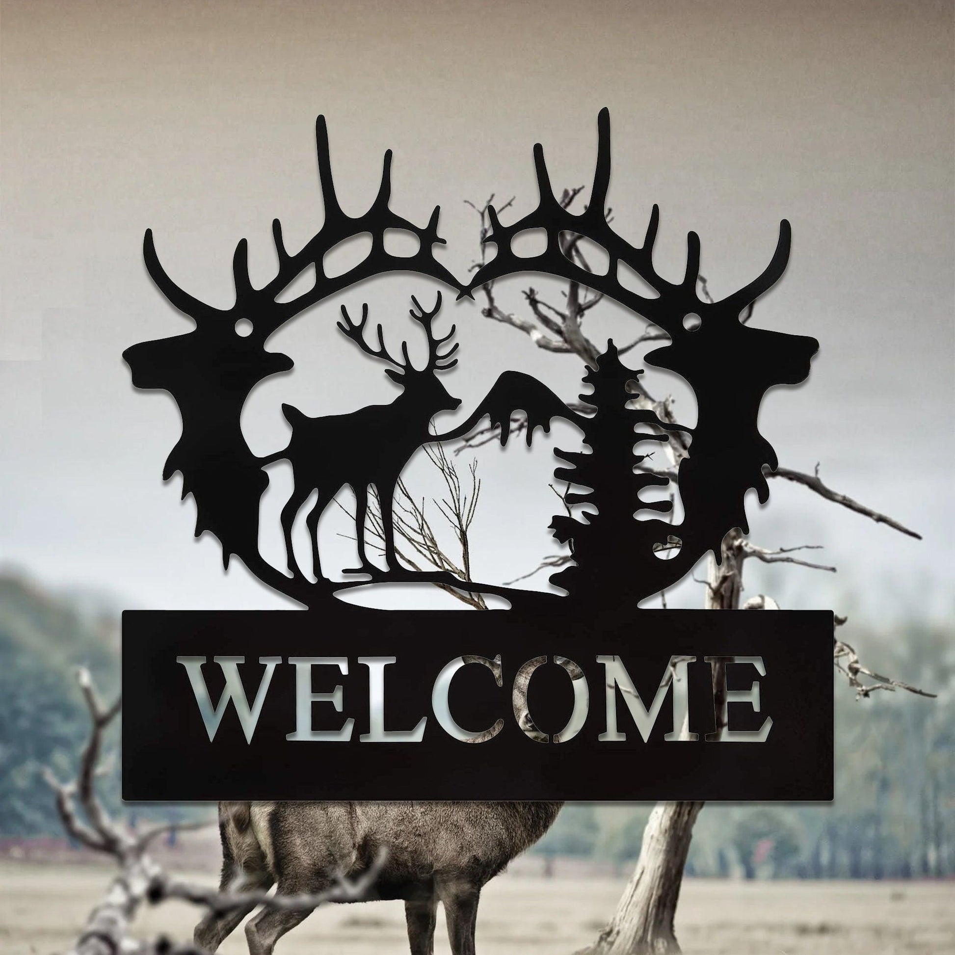 PersonalizedDeer Head Sign, custom Deer Antler Decor, Deer Hunter Gift, Christmas Gift For Him, Deer Name Metal Sign, Fathers Day Gift, LED sign