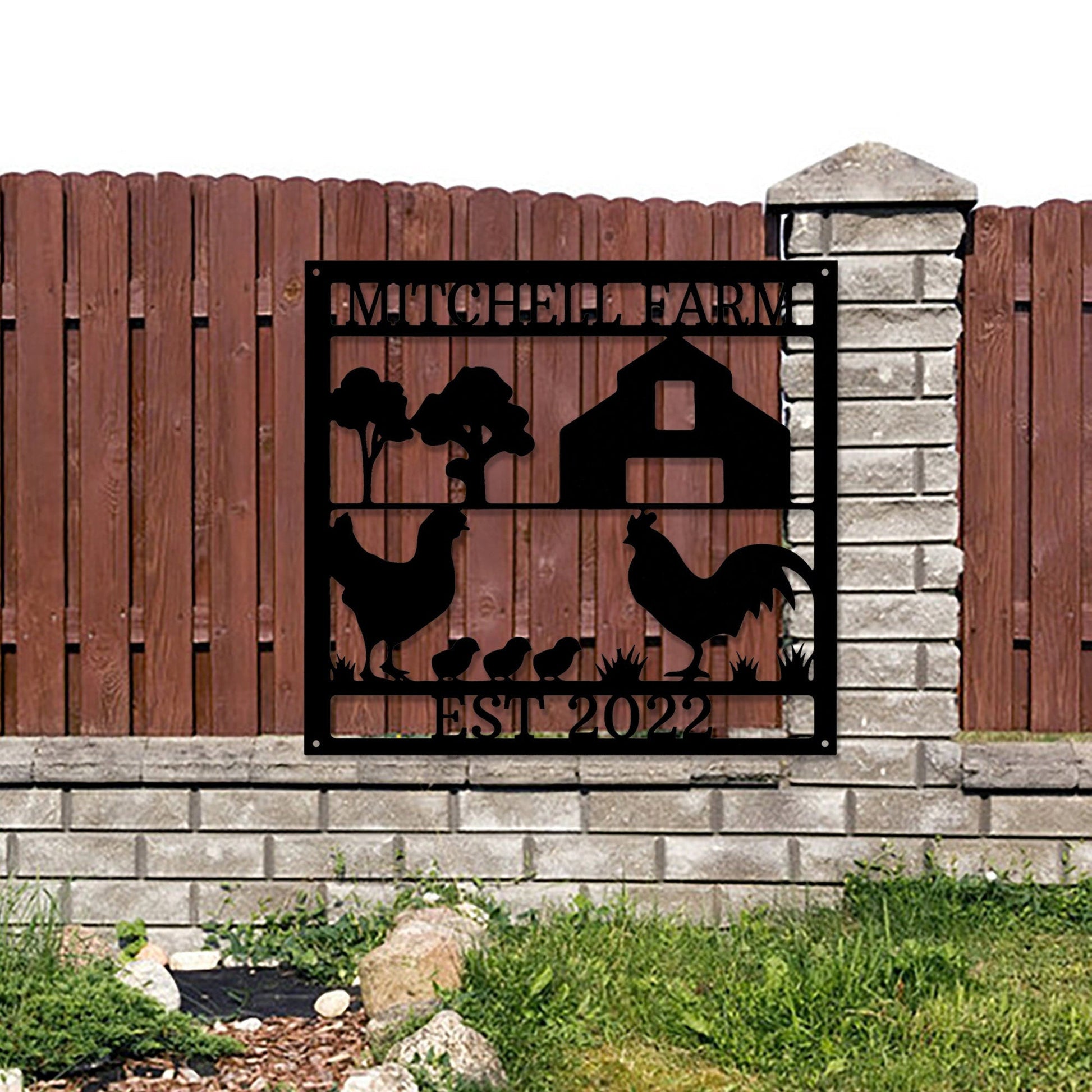 Custom Farmhouse Sign,Personalized Chicken Farm Metal Sign,Farm Chicken Art Home Wall Decor,Family Name Metal Sign for Farm House,LED Sign