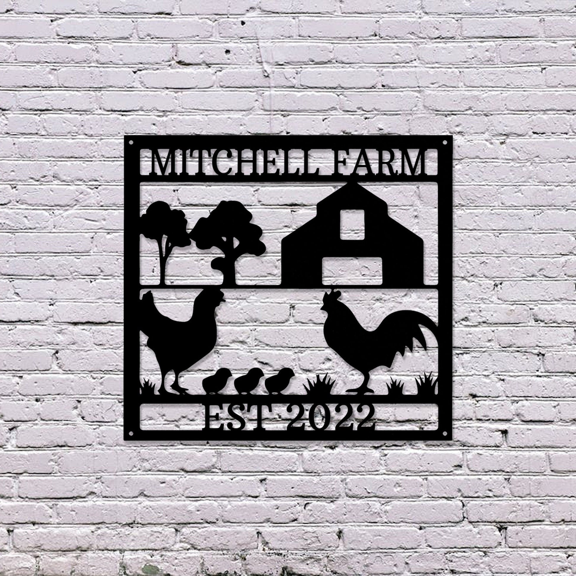 Custom Farmhouse Sign,Personalized Chicken Farm Metal Sign,Farm Chicken Art Home Wall Decor,Family Name Metal Sign for Farm House,LED Sign