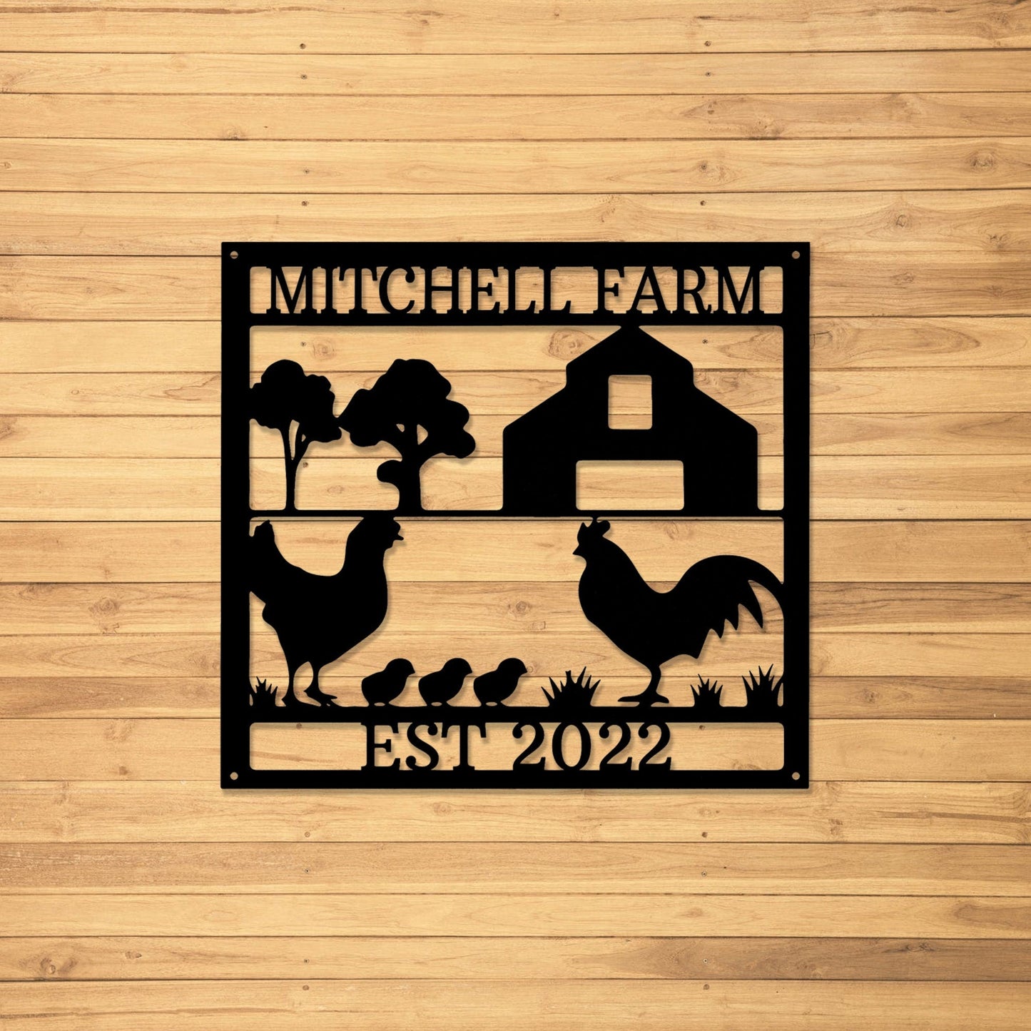 Custom Farmhouse Sign,Personalized Chicken Farm Metal Sign,Farm Chicken Art Home Wall Decor,Family Name Metal Sign for Farm House,LED Sign