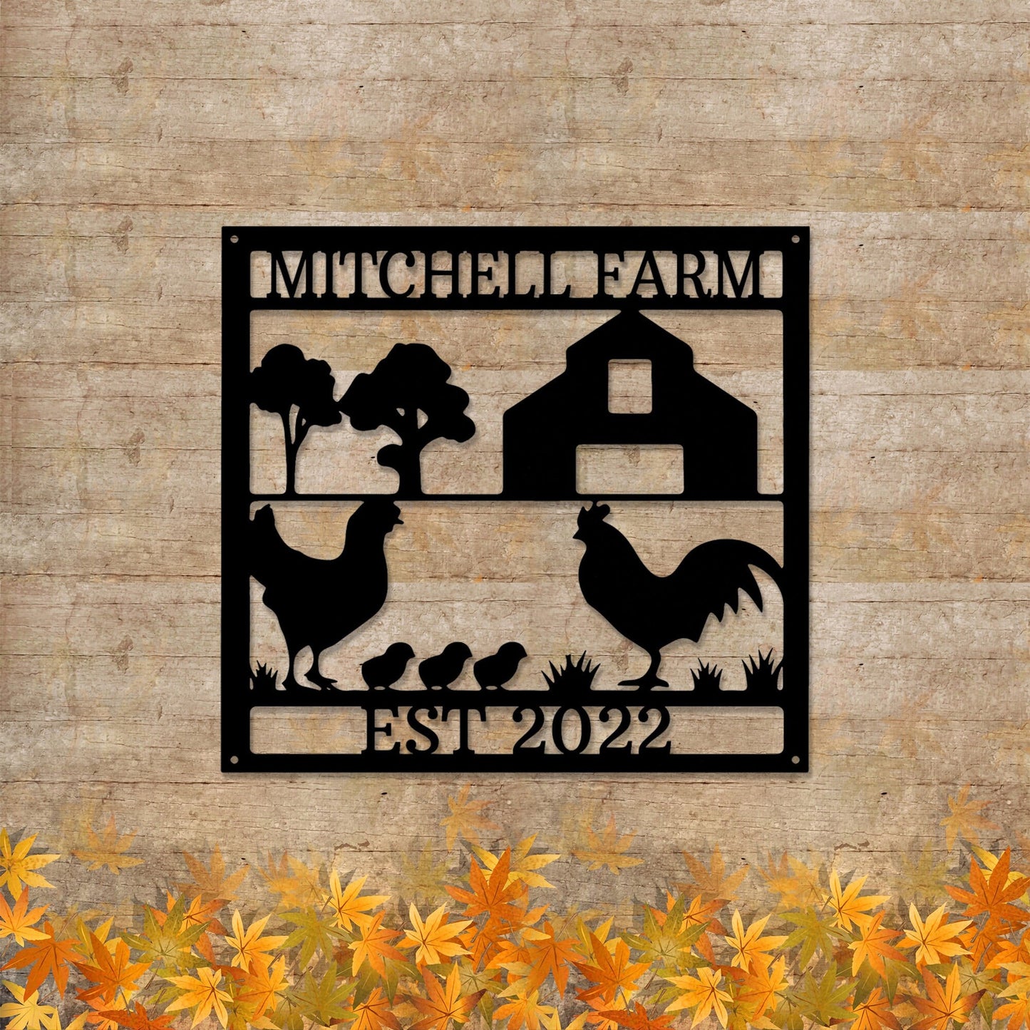 Custom Farmhouse Sign,Personalized Chicken Farm Metal Sign,Farm Chicken Art Home Wall Decor,Family Name Metal Sign for Farm House,LED Sign