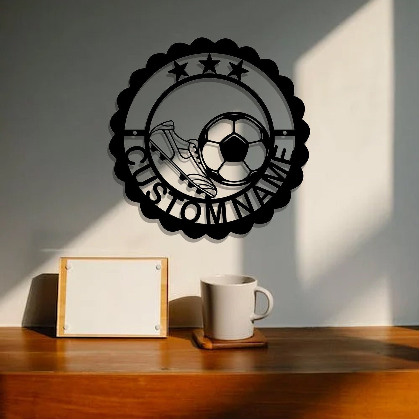 Personalized soccer LED metal art sign, light up soccer name metal sign, multi-color soccer art, metal soccer wall art, soccer fan gifts