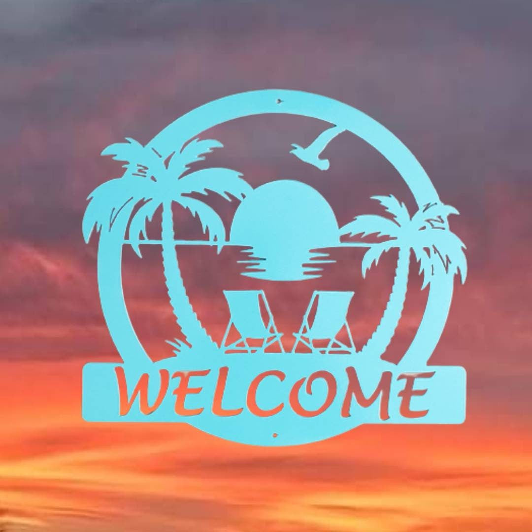 Personalized Metal Sign, Custom Beach Sign, Nautical Decor, Coastal, Beach House, Custom Name Sign, Metal Sign, Outdoor Sign, Palm Tree Sign