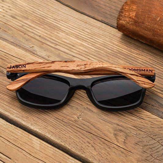 Personalized Zebrawood Wooden Sunglasses, Custom Engraved Unisex Sunglasses With Wood Box, Mens Gift, Groomsmen Gifts, Groomsmen Sunglasses
