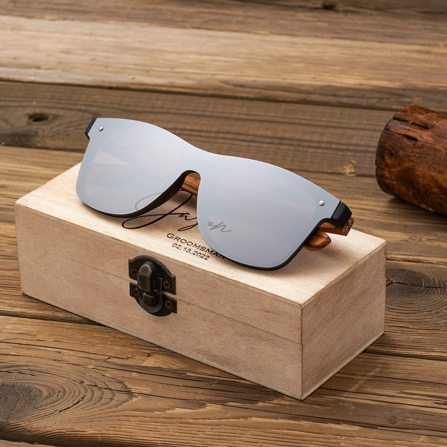 Personalized Zebrawood Wooden Sunglasses, Custom Engraved Unisex Sunglasses With Wood Box, Mens Gift, Groomsmen Gifts, Groomsmen Sunglasses