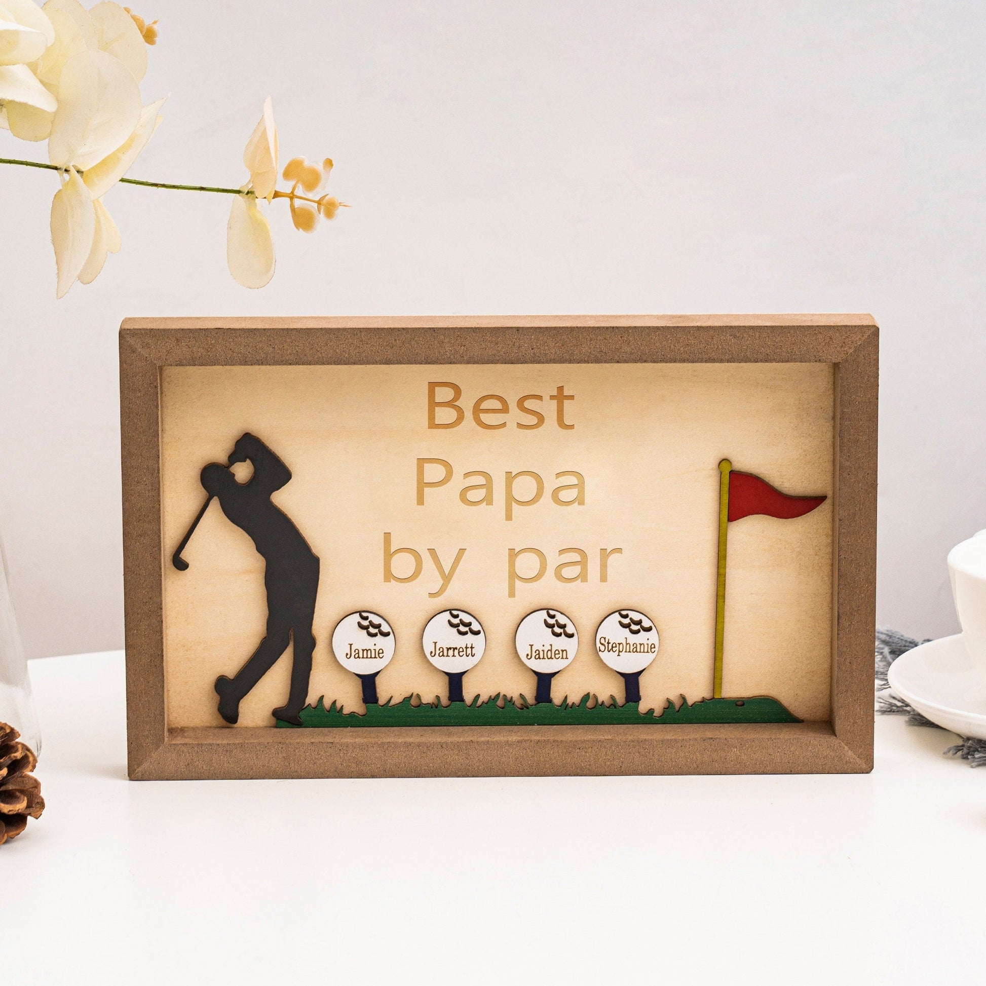 Best Dad by Par Sign, Wooden Golf Sign, Fathers Day Gifts, Personalized Plaque for Dad, Grandpa, Unique Gifts for Dad, Custom Golf Name Sign