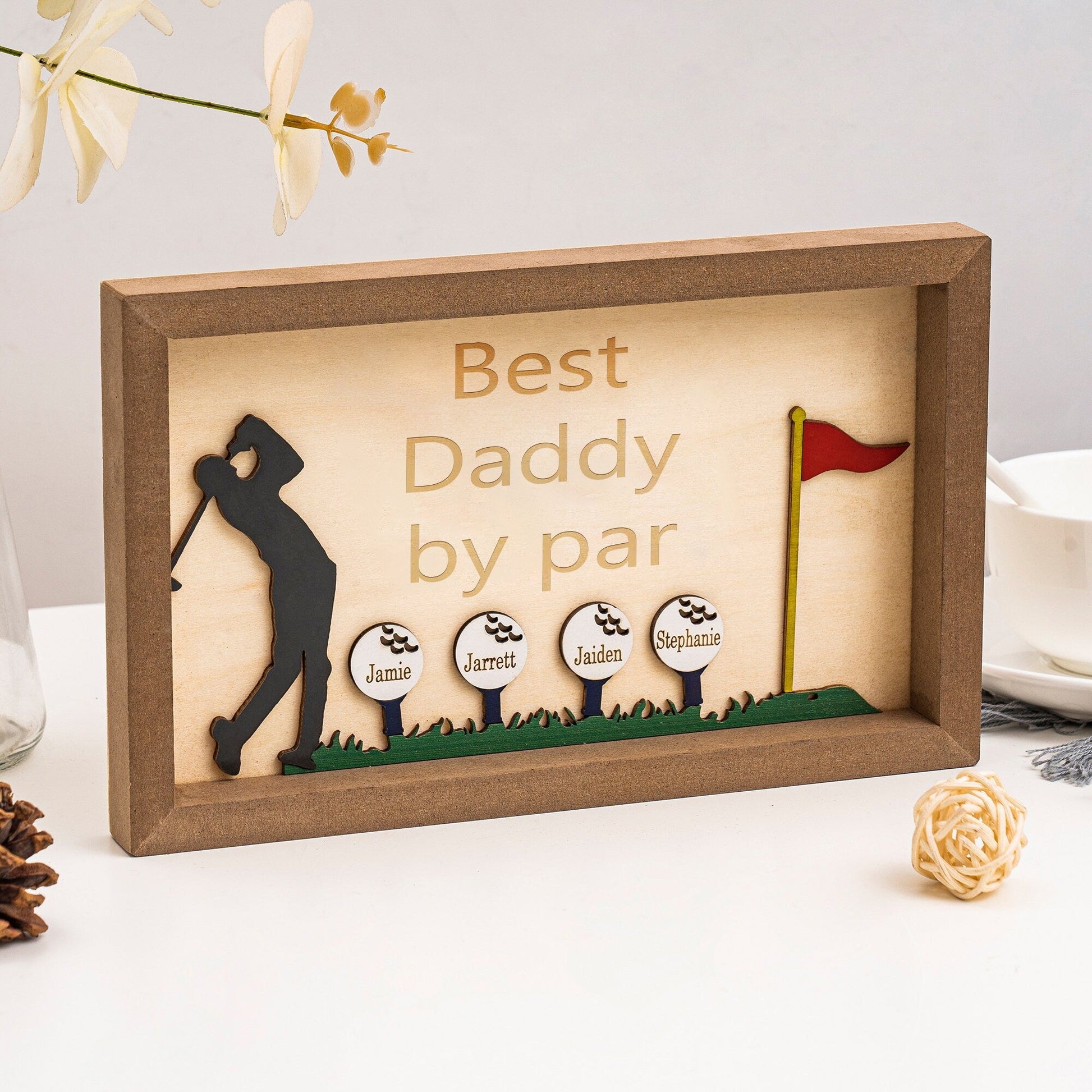 Best Dad by Par Sign, Wooden Golf Sign, Fathers Day Gifts, Personalized Plaque for Dad, Grandpa, Unique Gifts for Dad, Custom Golf Name Sign