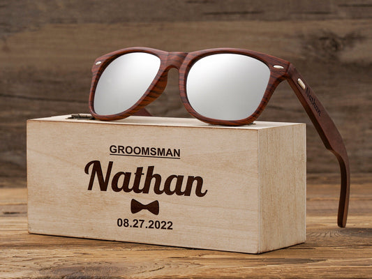 Personalized Wooden Sunglasses, Groomsmen Gifts, Groomsman Proposal, Custom Engraved Wood Sunglasses, Bachelor Party Wedding Gifts for Guys