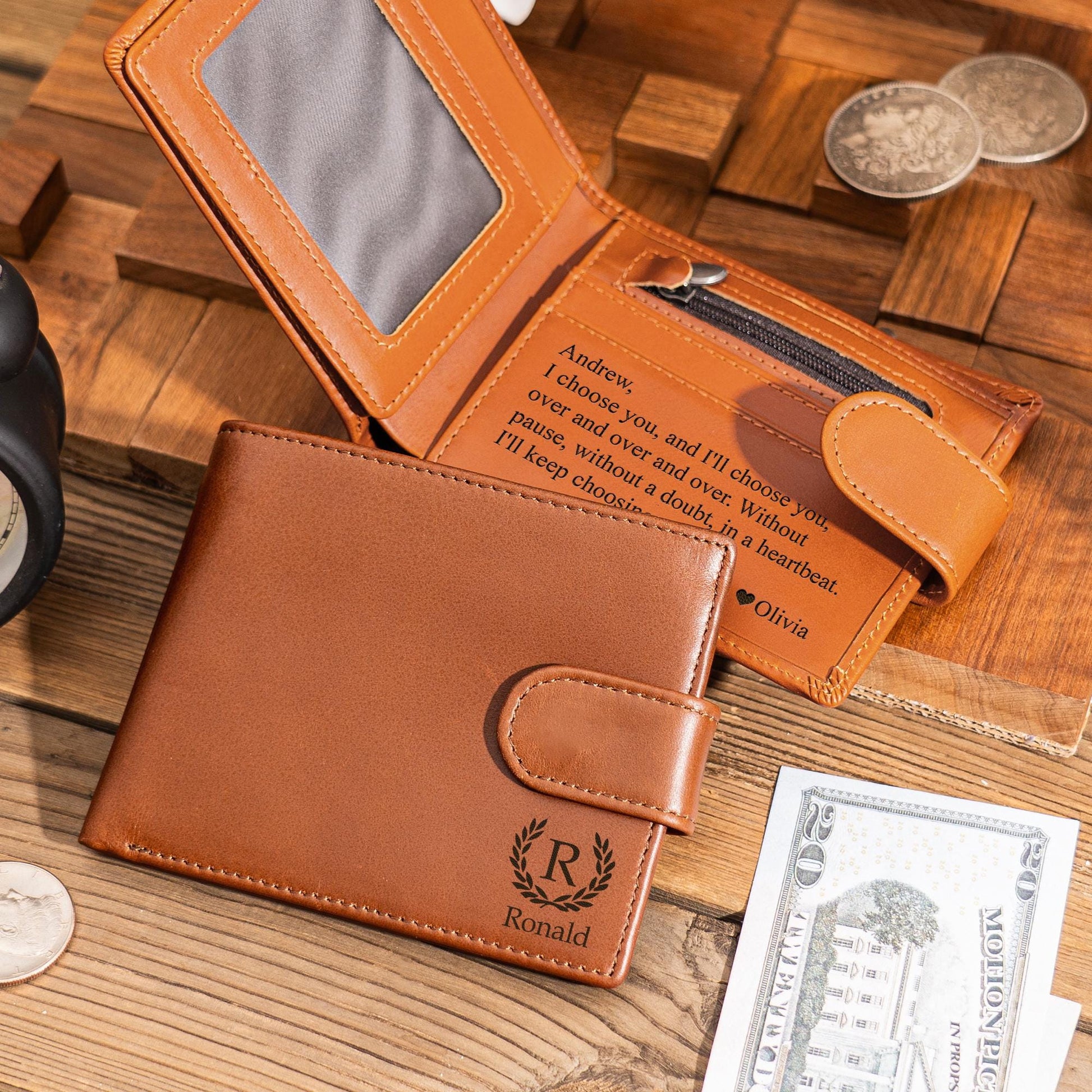 Personalized Mens Leather Wallet, Custom Engraved Wallet, Groomsmen Wallet, Boyfriend Gift, Anniversary Gift for Him, Christmas Gift for Dad