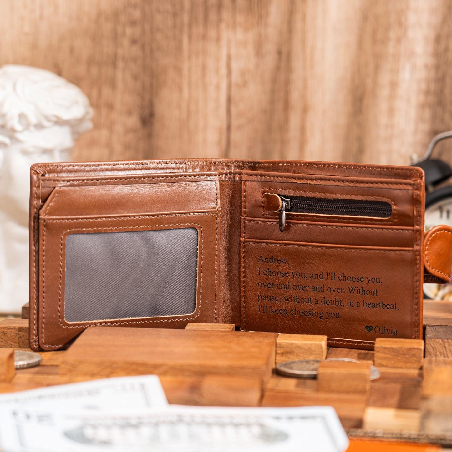 Personalized Mens Leather Wallet, Custom Engraved Wallet, Groomsmen Wallet, Boyfriend Gift, Anniversary Gift for Him, Christmas Gift for Dad