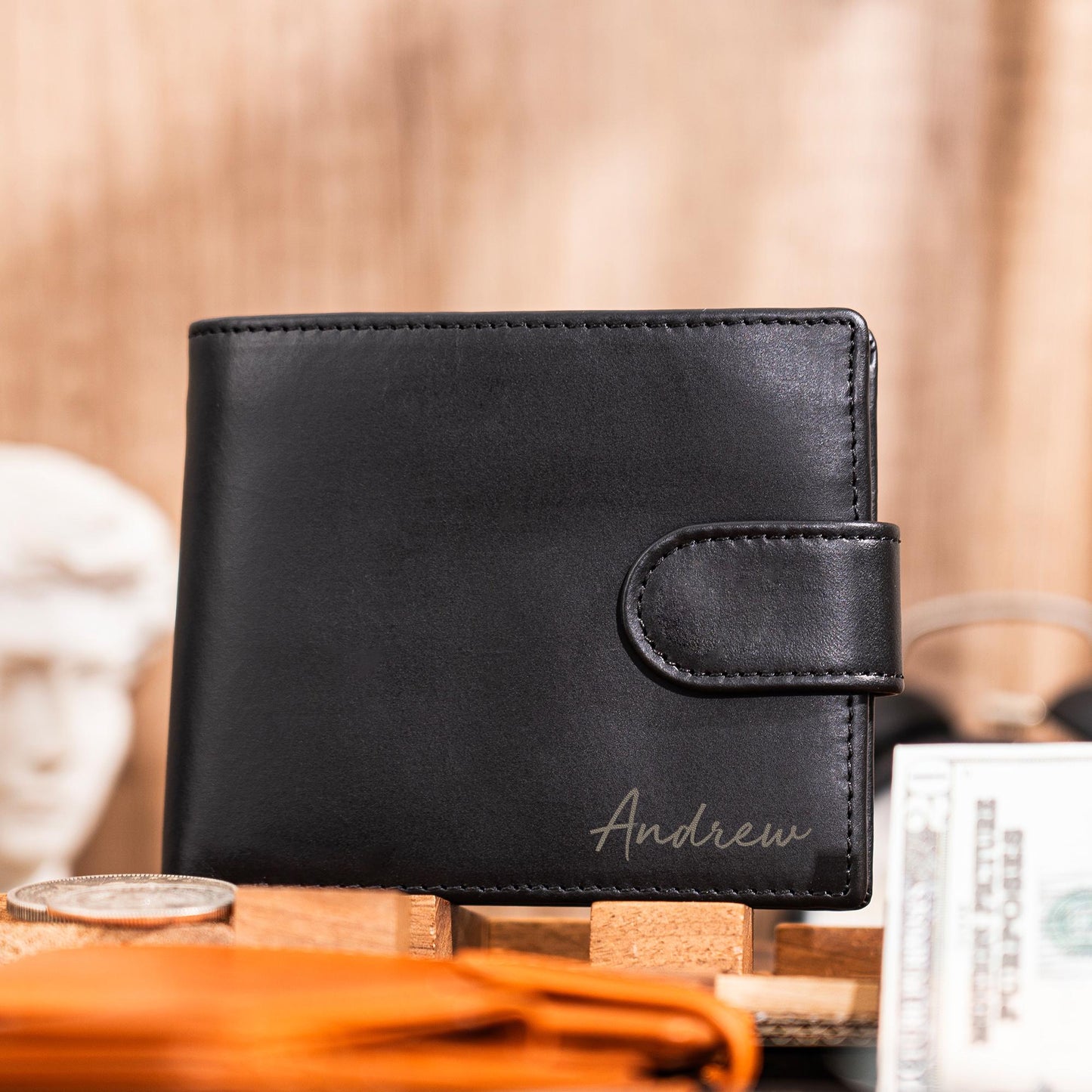 Personalized Mens Leather Wallet, Custom Engraved Wallet, Groomsmen Wallet, Boyfriend Gift, Anniversary Gift for Him, Christmas Gift for Dad